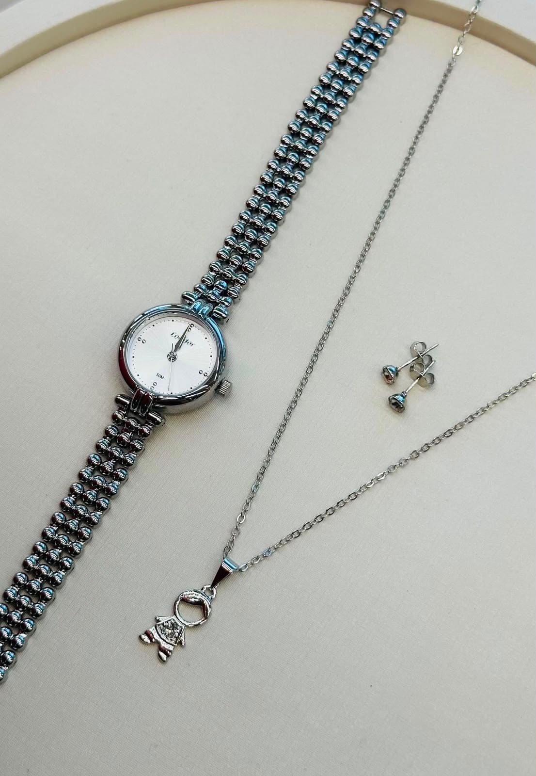Conjunto de relógio e colar em prata Walmor Wulff